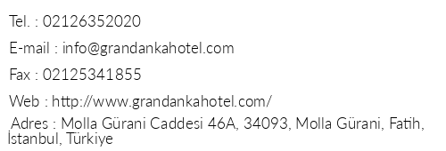 Grand Anka Hotel Istanbul telefon numaralar, faks, e-mail, posta adresi ve iletiim bilgileri